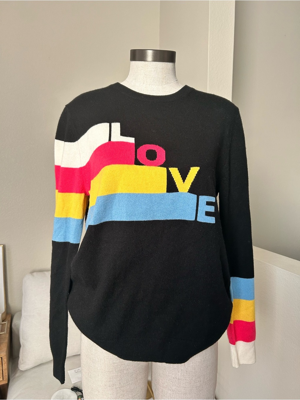 Chinti & Parker Black Sweater with Multicolor 'LOVE' Blocksyy Wool and cashmere - Picture 3 of 11